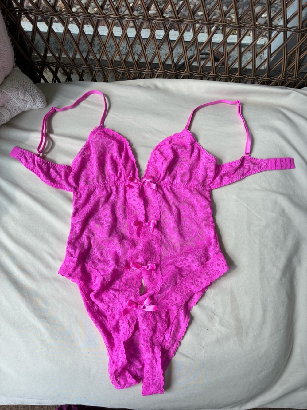 Victoria's Secret Hot Pink Lace Lingirie Bodysuit Chemise